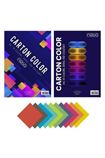 NEBO Colored Cardboard A4, 200g, 10 Colors, 100 Sheets/Set -