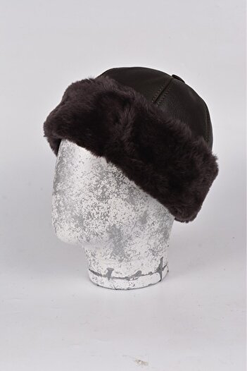 mercantoptan Genuine Leather Fur Kalpak Beret Hat Winter Unisex