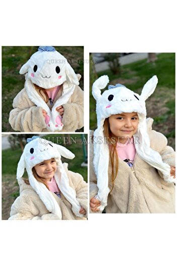 QUEEN AKSESUAR Cute Kuromi Cinnamoroll Hat with Pump and Movable Ears Plush Furry Sound