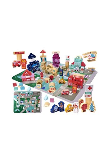 Ikonka City Life Wooden Construction Set 100 Elements