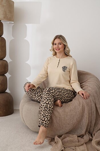 lindros Women's Cotton Button Collar Interlock Winter Pajama Set 06043 - 1 Piece