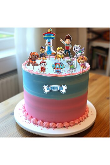 OEM Set 11 decorative accessories for cake, Paw Patrol design, wood/MDF, reusable, dimensions 6-14cm, mu