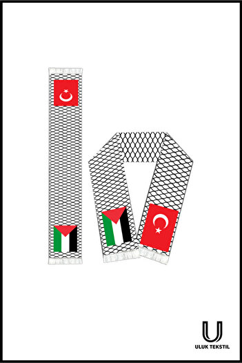 ULUK TEKSTİL Filistin Türkiye Bayraklı Saten Atkı - Şal | Özel Baskılı Hediye Atkı