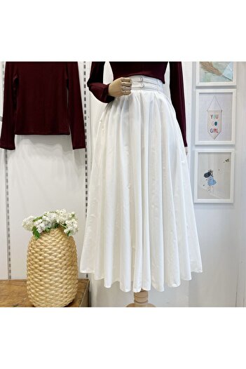 Faya Boutique White Two-Waisted Fiorita Poplin Skirt