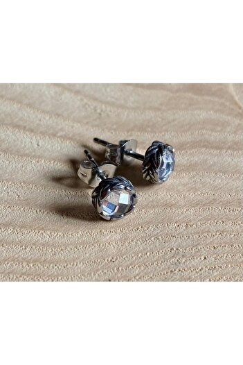Viking Leaf Design White Zircon Stone Nail Model 316L Stainless&Non-Tarnish Steel Earrings