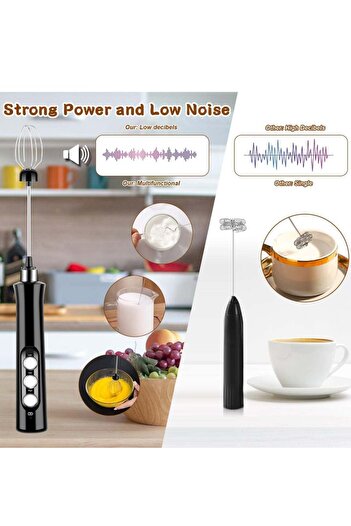 COOYA Milk Frother Handheld, Rechargeable Electric Drink Foam Mixer with 3 Stainless Whisks 3 Speed