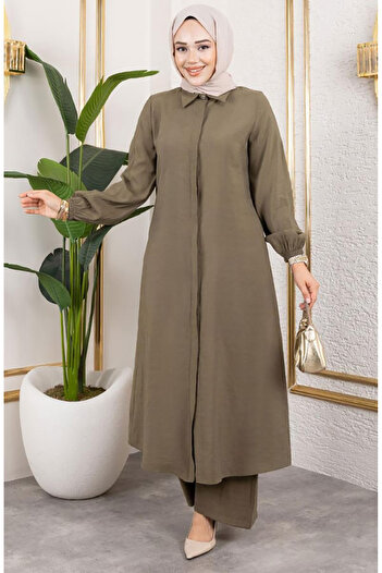 sefamerve Long Tunic Modal Suit 0330-04 Khaki