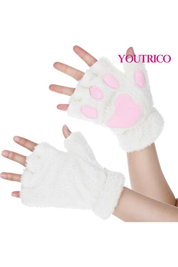 Youtrico Furry Cat Paw Mittens Gloves Fingerless Bear Furry Paw Hand Mittens Cute Paw Gear Cosplay