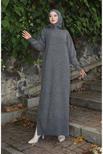 sefamerve Knitwear Turtleneck Dress 0511-02 Gray