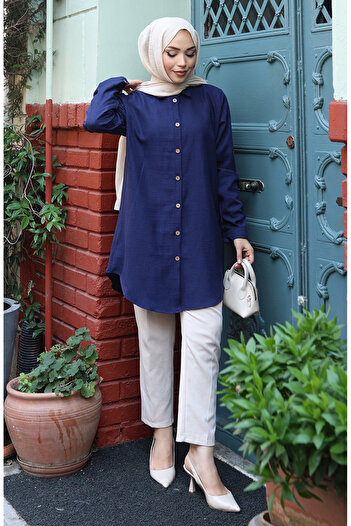 sefamerve Buttoned Tunic 0147-05 Navy Blue