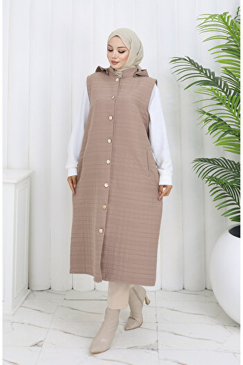 sefamerve Quilted Fabric Buttoned Vest 0186A-02 Mink