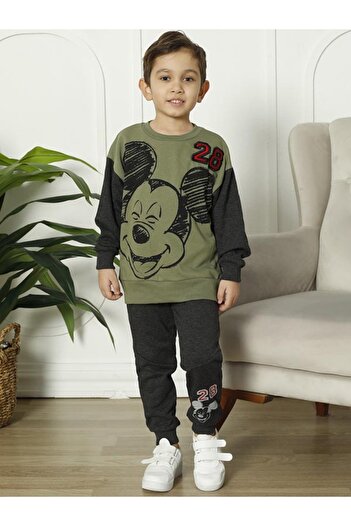 CLQTH Boy's Green - Anthracite Printed Tracksuit Set