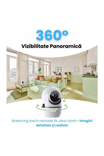 AVYRA Camera Supraveghere WiFi Interior Alb, Rezolutie 2K Quad HD, Rotatie 360° Si Viziune Nocturna 10M,