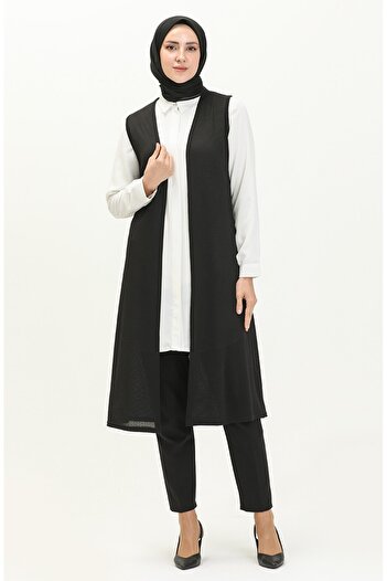 sefamerve Simple Long Vest 8590-01 Black