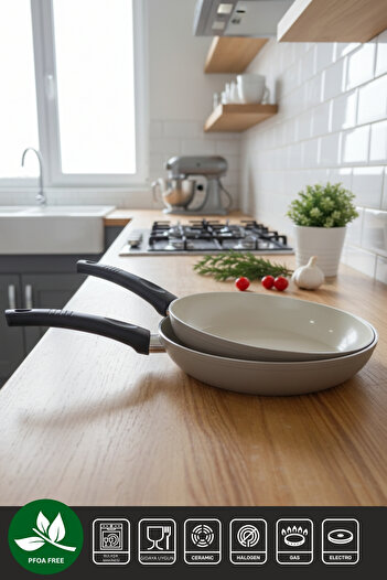 ELDİPA 2-Piece Ceramic Frying Pan Set 24 cm + 26 cm – Non-Stick Surface, Heat Resistant, Stylish and Durable Pan Set