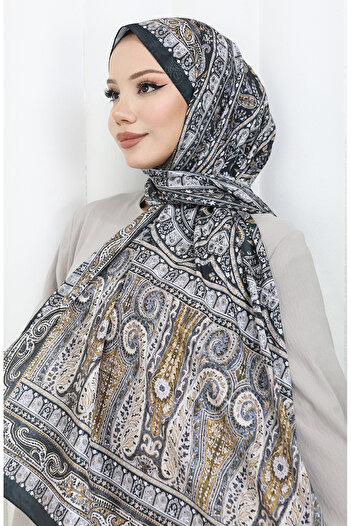 sefamerve Ethnic Pattern Voile Shawl 70303-13 Black Anthracite