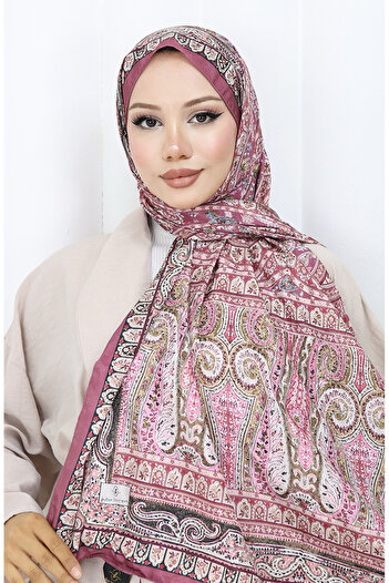 sefamerve Ethnic Pattern Voile Shawl 70303-04 Dusty Rose