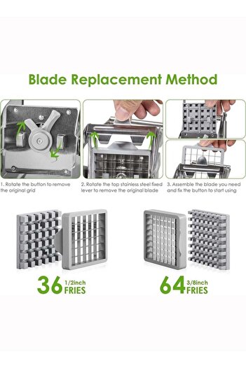 fulina French Fry Cutter Stainless Steel Vegetable Dicer Grater Chip Cutter with 2 Replacement Blades
