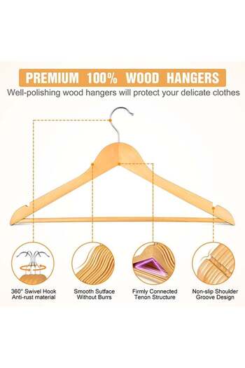 fulina Wooden Hangers 30 Pack, Hangers with 360-Degree Rotatable Hook Smooth Natural Durable Coat Hangers