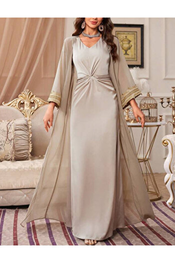Sheya Sheya Dress and Cardigan Set, beige