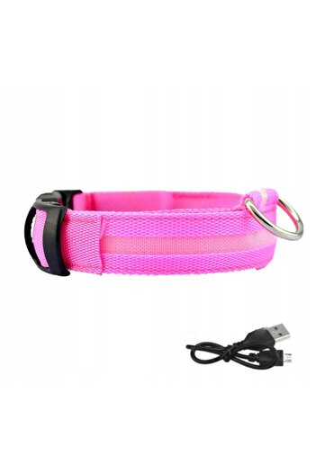 Other LED Waterproof Dog Collar with USB Cable, Pink, XL, 52-60cm