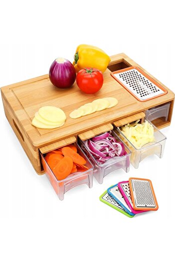 Other MULTIFUNCTIONAL WOODEN CUTTING BOARD WITH 3 DRAWERS WITH GRATERS GIFT