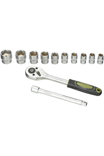 Heinner CTSM018 12-piece 3/8 inch Ratchet Socket Set, 10-24 mm, Chrome-Vanadium