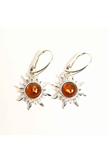 craftmystic Sun Shaped Amber 925 Sterling Silver Earrings - Radiance and Vitality