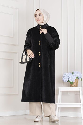 Sevitli Double Button Detailed Coat-Black