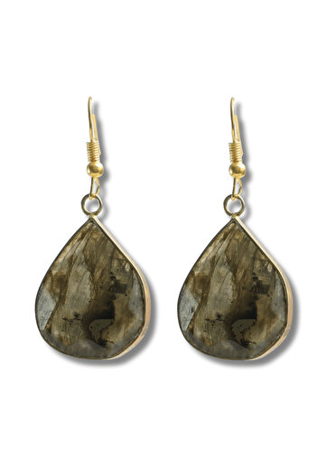 craftmystic Golden Earrings with Labradorite Faceted "teardrop" shape