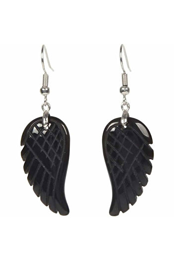 craftmystic Angel's wings earrings made of semi-precious stone Obsidian 3 cm