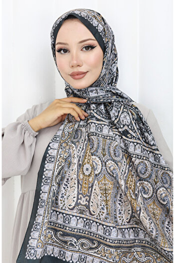 sefamerve Ethnic Pattern Voile Shawl 70303-13 Black Anthracite