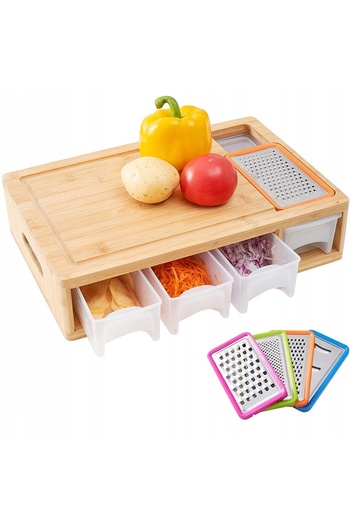 Other MULTIFUNCTIONAL WOODEN CUTTING BOARD WITH 3 DRAWERS WITH GRATERS GIFT