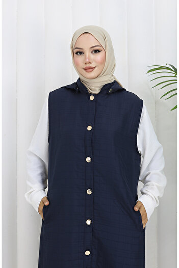 sefamerve Quilted Fabric Buttoned Vest 0186A-01 Navy Blue