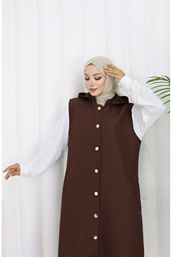 sefamerve Quilted Fabric Buttoned Vest 0186-06 Brown
