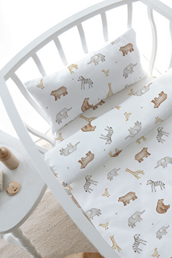 Tuğba Kuğu Park Crib Bedding Set (80X120) - Pureline Series - Cute Animals