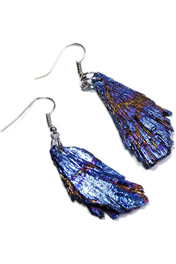craftmystic Earrings with black tourmaline crystal electroplated rainbow rainbow and shape up to 4-5 cm