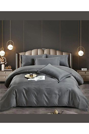 Truva Grup 4 Piece Bed Linen Set – 100% Fine Damask Cotton – Double Bed – Grey – Premium Quality