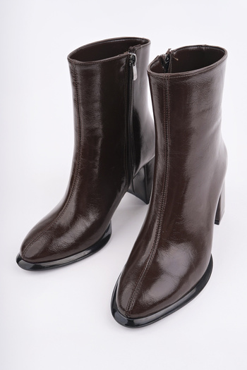 AYS SHOES Γυναικείες μπότες με χοντρό τακούνι με σόλα Vardola με ρυτίδες από λουστρίνι