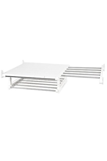 Quasar & Co. Telescopic wardrobe shelf, 2-tier, extendable, 60-100 x 45 cm, ABS/stainless steel, white