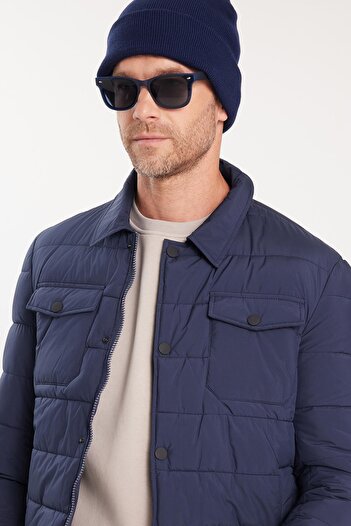 Tudors Men's Regular Fit Classic Cut Double Pocket Snap Closure Dark Blue Coat