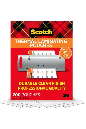 Scotch Thermal Laminating Pouches, 200-Pack, 8.9 x 11.4 Inches, Letter Size, Clear, 3 mil