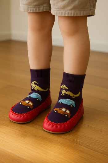 Katia&Bony Boy's Moccasin Socks Booties Slippers – Non-Slip Home & Kindergarten Shoes Red