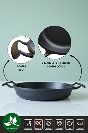 ELDİPA 22 cm Shallow Pan 6-Layer Aluminum Cast Non-Stick | Premium Series, Stylish and Durable Design