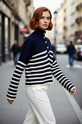 PayBuy Pulover de tricotat cu dungi oversize pentru femei, cu mâneci joase, croială crop, stil casual, elegant, iarnă, de bună calitate