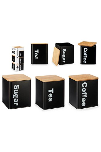 kinvara Set 3 metal storage boxes 1.3 l, black for tea, sugar and coffee