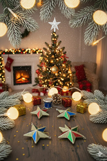 Deniz Party Store New Year's White Tepelik 4-Piece Star Pinecone Mixed 3-Piece Set Pine Tree Ornament