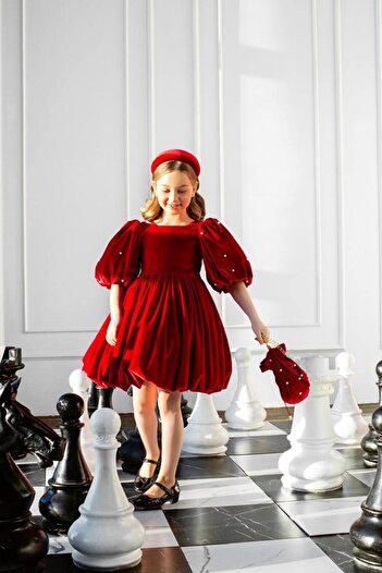Miss Lorin Kids Girl's Velvet Embroidered Sleeve Design Dress