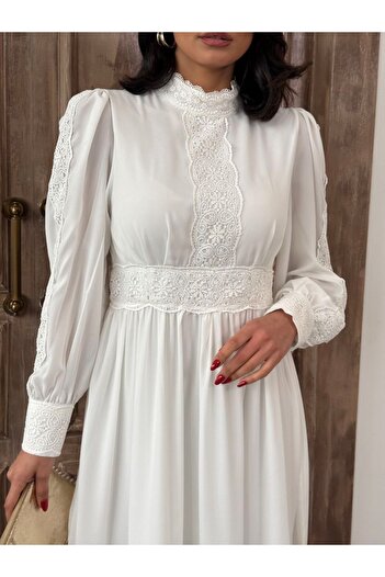 suphias Lace Detailed & Lined Crepe Fabric Dress