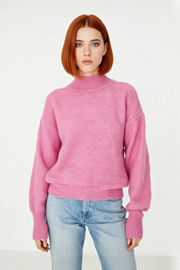 PayBuy Pulover de tricotat pentru femei, oversize, cu mâneci bufante, cu guler înalt, cu model în zig-zag, special pentru iarnă, oferă eleganță confortabilă, calitate bună